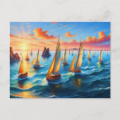 Zeilboten in Peaceful Sunset Sky Ocean Briefkaart (Voorkant)