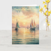 Zeilboten in Sunset Vaderdag Kaart (Gele Bloem)