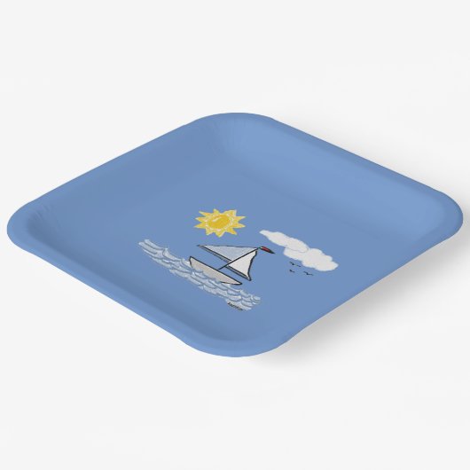 Zeilboten met zeilboot papieren bordje (Gebogen)