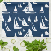 Zeilboten Nautical Navy Blue Theedoek (Gevouwen)