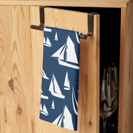 Zeilboten Nautical Navy Blue Theedoek (Derde Gevouwen)