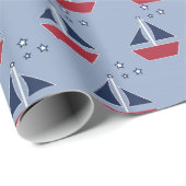 Zeilboten op blauw cadeaupapier (Rol Hoek)