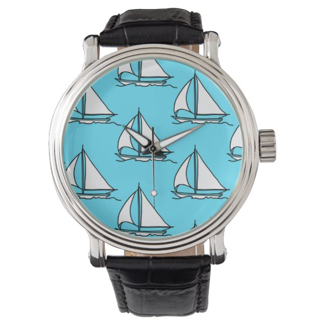 Zeilboten op blauw Zee Horloge (Voorkant)