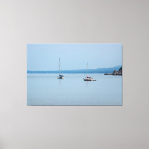 Zeilboten op de rivier canvas afdruk