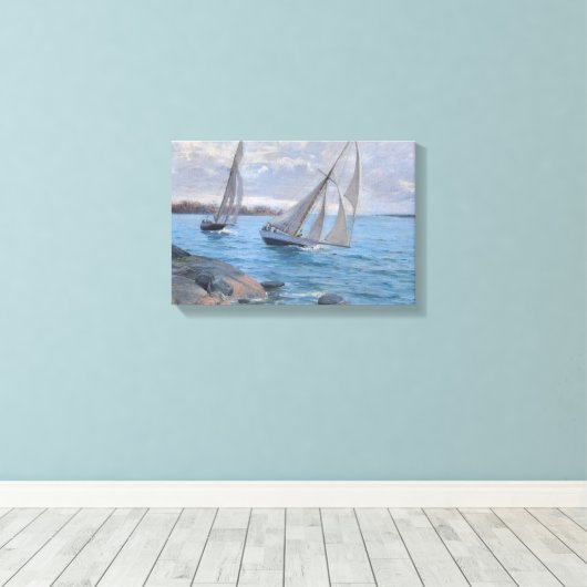 Zeilboten op de rivier canvas afdruk (Insitu (Houten vloer))