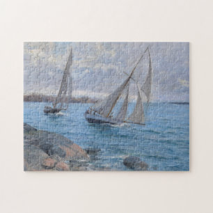 Zeilboten op de rivier legpuzzel
