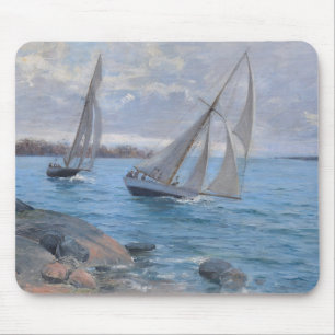 Zeilboten op de rivier muismat