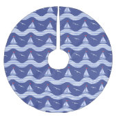 Zeilboten op een gestreept Zee Kerstboom Rok (Voorkant)