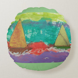 Zeilboten op Paarse Water Ronde Kussen
