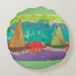 Zeilboten op Paarse Water Ronde Kussen
