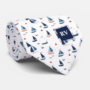 Zeilboten op zee Geborduurd monogram Stropdas