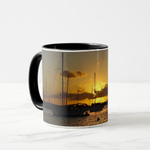 Zeilboten op zonsondergang mok