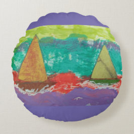 Zeilboten Paarse Water Rond Kussen