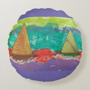 Zeilboten Paarse Water Rond Kussen