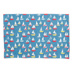 Zeilboten Patroon Blauw Kussensloop