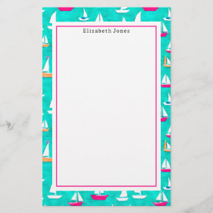 Zeilboten Patroonroze en Aqua Briefpapier