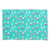 Zeilboten Patroonroze en Aqua Kussensloop (Voorkant)