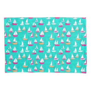 Zeilboten Patroonroze en Aqua Kussensloop