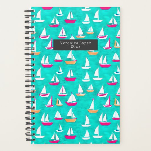 Zeilboten Patroonroze en Blauwgroen Planner (Voorkant)