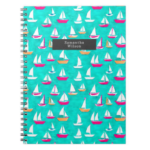 Zeilboten Pattern Preppy Pink & Aqua Notitieboek