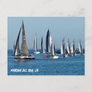 Zeilboten varen het Kanaal binnen. Marina Del Rey, Briefkaart