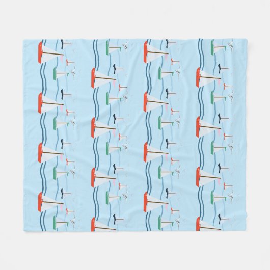 Zeilboten zeemeeuwen en oceaangolven Fleece Deken (Voorkant (Horizontaal))