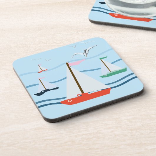 Zeilboten, zeemeeuwen, oceaangolven bier onderzetter (Linkerzijde)