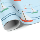 Zeilboten, zeemeeuwen, oceaangolven cadeaupapier (Rol Hoek)