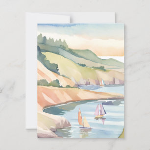 Zeilen aan de kust   Rhode Island Oceaan Aquarel Briefkaart
