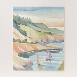 Zeilen aan de kust   Rhode Island Oceaan Aquarel Legpuzzel