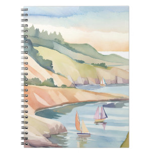 Zeilen aan de kust Rhode Island Oceaan Aquarel Notitieboek