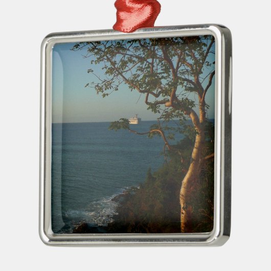 Zeilen bij zonsondergang II Tropisch zeelandschap Metalen Ornament (Links)