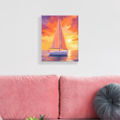 Zeilen bij zonsondergang | kustschilderij van de o canvas afdruk (Insitu (Woonkamer))