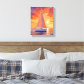 Zeilen bij zonsondergang | kustschilderij van de o canvas afdruk (Insitu (Slaapkamer))