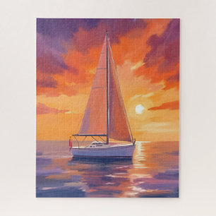 Zeilen bij zonsondergang Schilderij van de kustz Legpuzzel