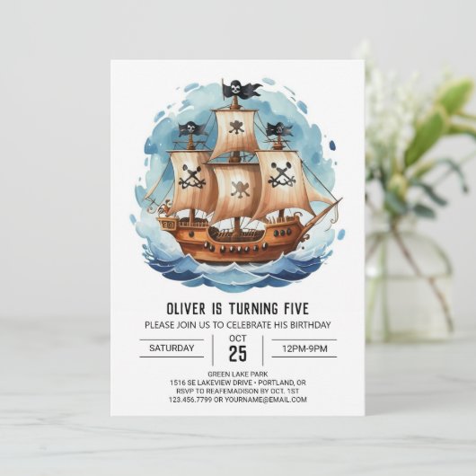 Zeilen Custom Happy Pirate Verjaardag Kaart (Staand voorkant)