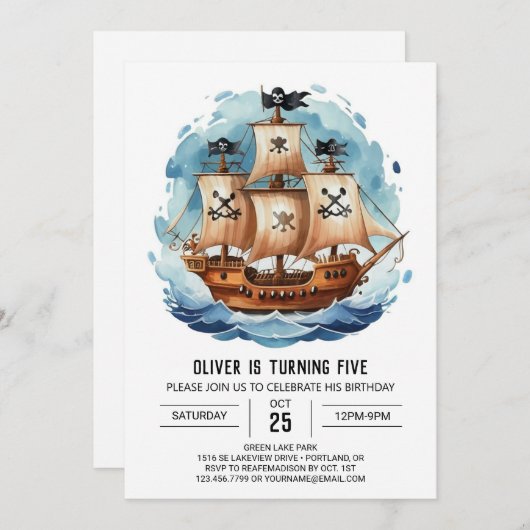 Zeilen Custom Happy Pirate Verjaardag Kaart (Voorkant / Achterkant)