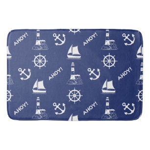 Zeilen Illustratief Groot PTN Wit + Navy Blauw Badmat