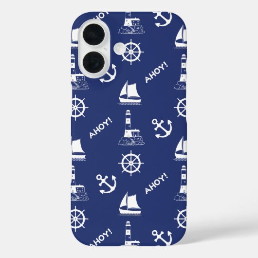 Zeilen Illustratief Patroon Wit+Navy Blauw Case-Mate iPhone Case (Achterkant)