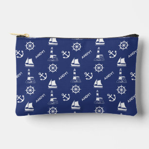 Zeilen Illustratief Patroon Wit+Navy Blauw Etui