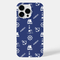Zeilen Illustratief Patroon Wit+Navy Blauw