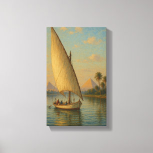 Zeilen in de geschiedenis van de Nijl en piramides Canvas Afdruk
