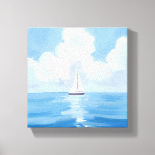 Zeilen in het blauw   Kust zeilboot oceaan schilde Canvas Afdruk