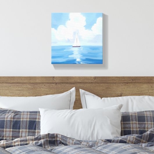 Zeilen in het blauw | Kust Zeilboot Ocean Painting Canvas Afdruk (Insitu (Slaapkamer))