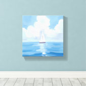 Zeilen in het blauw | Kust Zeilboot Ocean Painting Canvas Afdruk (Insitu (Houten vloer))