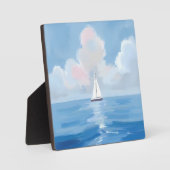 Zeilen in het blauw | Kust Zeilboot Ocean Painting Fotoplaat (Voorkant)