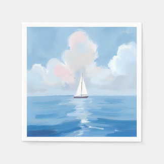 Zeilen in het blauw | Kust Zeilboot Ocean Painting Servet