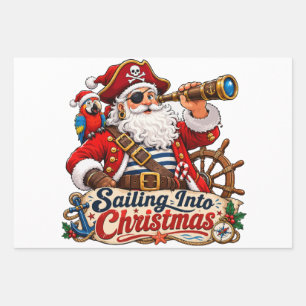 Zeilen naar Kerstmis Piraat Sinterklaas Inpakpapier Vel