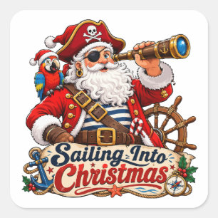 Zeilen naar Kerstmis Piraat Sinterklaas Vierkante Sticker