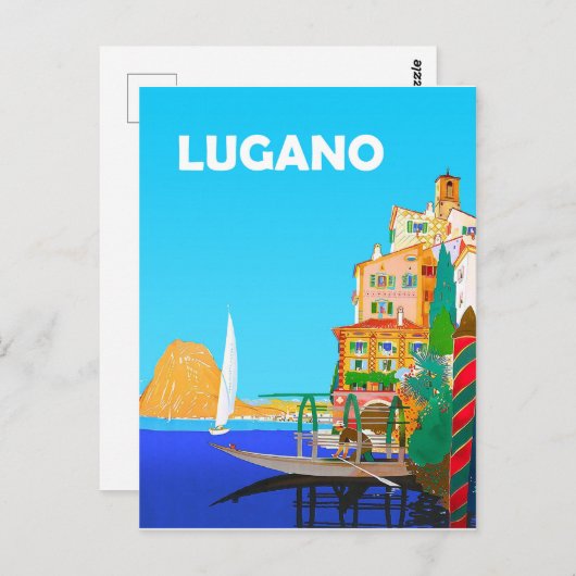 Zeilen op het Lugano-meer, zomer in Zwitserland Briefkaart (Voorkant / Achterkant)